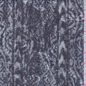 1 1/2 YD PC-Dark Navy Paisley Stripe Chiffon Fabric