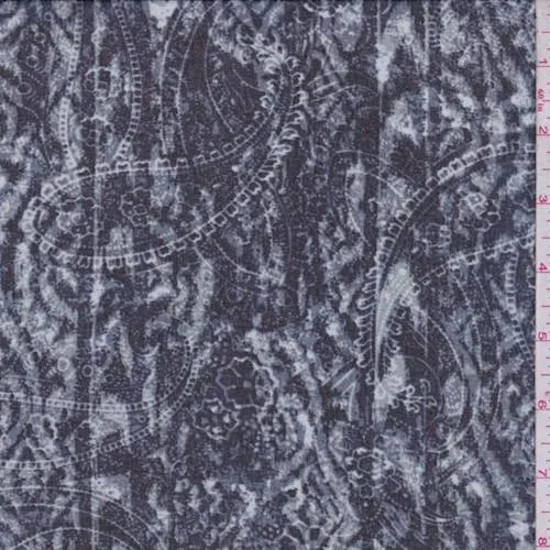 1 1/2 YD PC-Dark Navy Paisley Stripe Chiffon Fabric