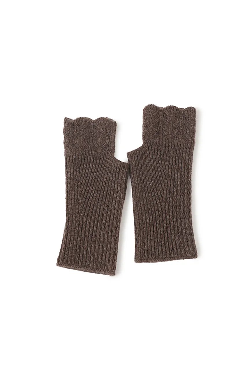 100 Cashmere Ribbed Knit Crochet Fingerless Gloves