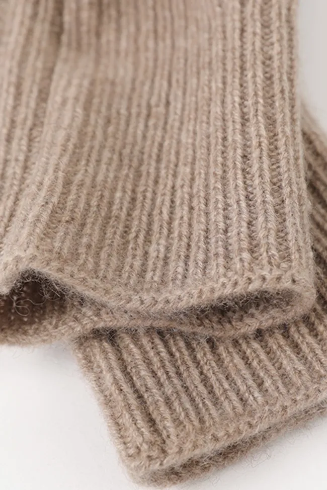 100 Cashmere Ribbed Knit Crochet Fingerless Gloves