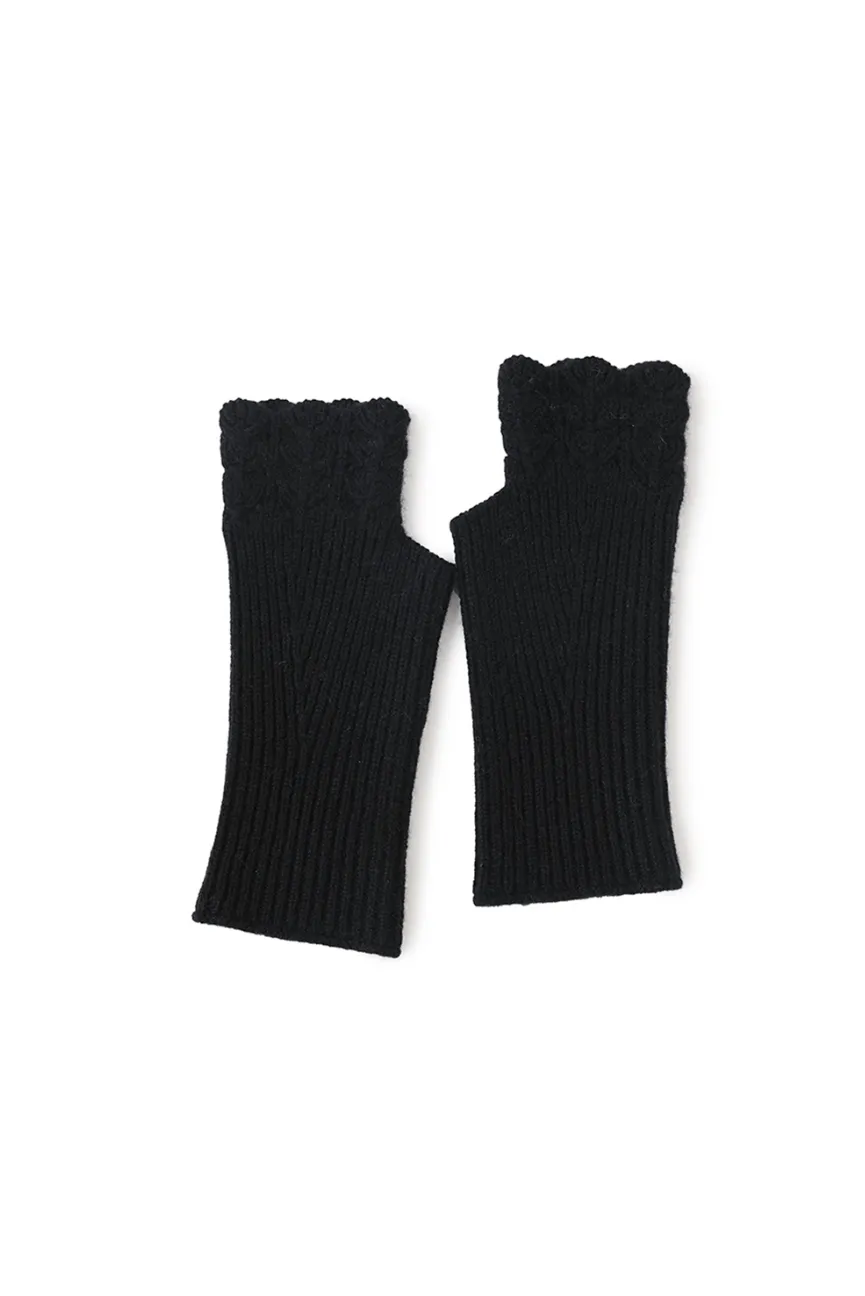 100 Cashmere Ribbed Knit Crochet Fingerless Gloves