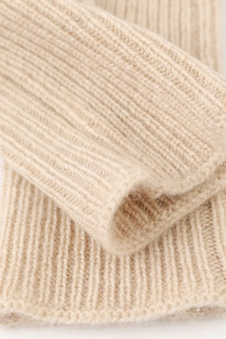 100 Cashmere Ribbed Knit Crochet Fingerless Gloves