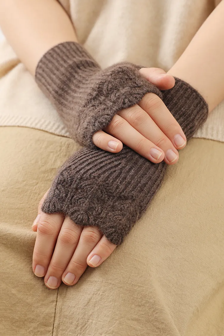 100 Cashmere Ribbed Knit Crochet Fingerless Gloves