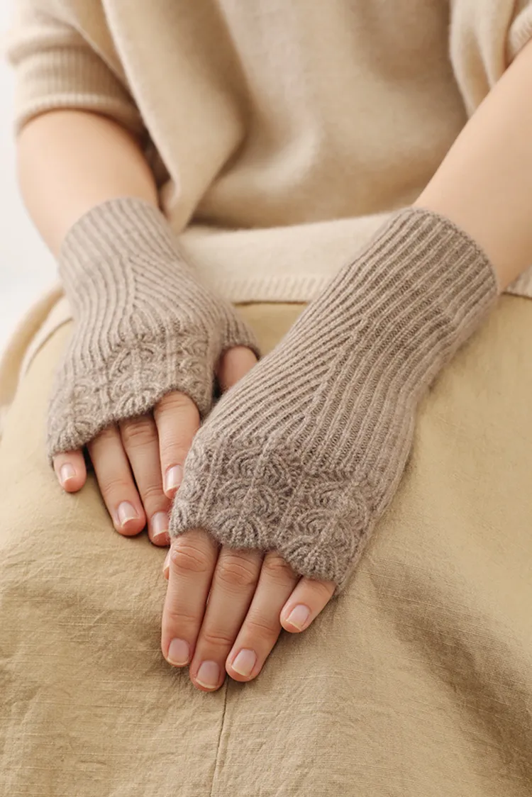 100 Cashmere Ribbed Knit Crochet Fingerless Gloves