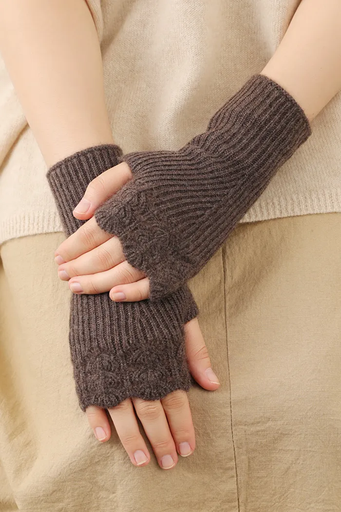 100 Cashmere Ribbed Knit Crochet Fingerless Gloves