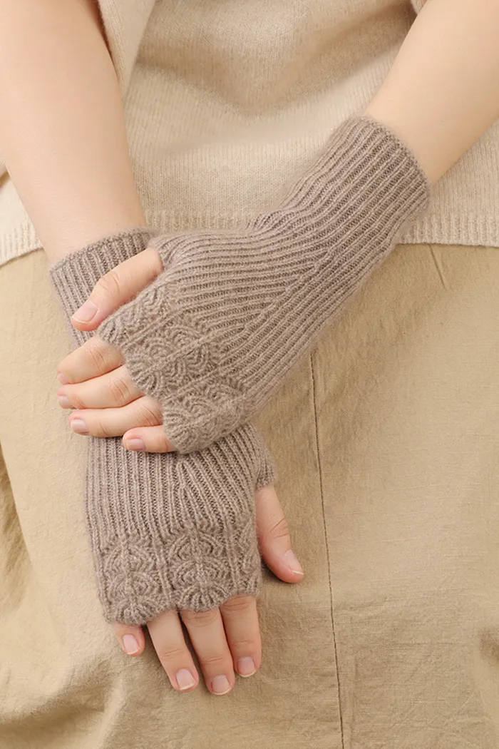 100 Cashmere Ribbed Knit Crochet Fingerless Gloves