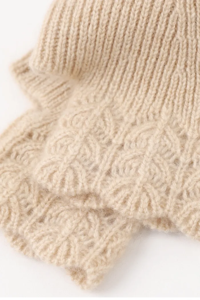 100 Cashmere Ribbed Knit Crochet Fingerless Gloves