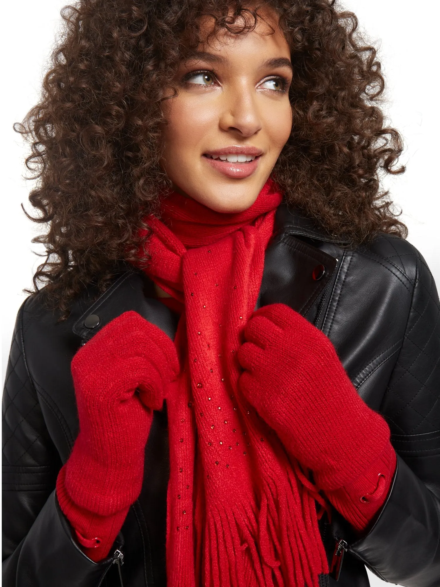 2-Piece Rhinestone Scarf & Gloves Set