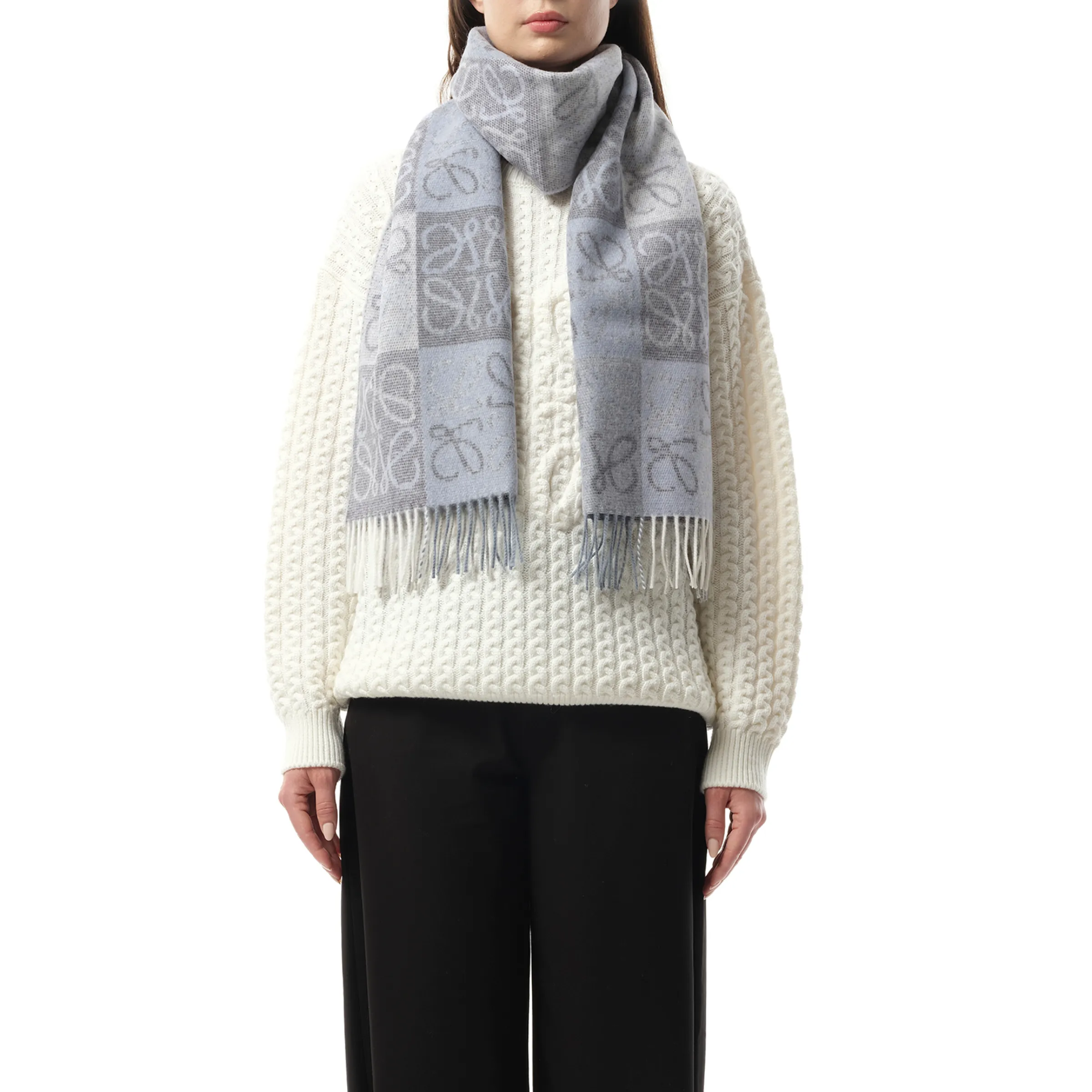 Anagram Wool Cashmere Scarf in Blue/White