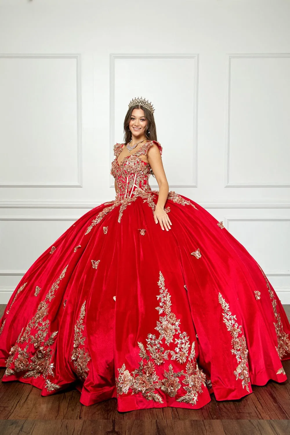 Applique Sweetheart Velvet Ball Gown by Petite Adele PQ1038