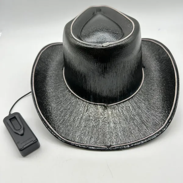 Black EL WIRE Light Up Iridescent Space Cowboy Hat - Pack of 4 Hats