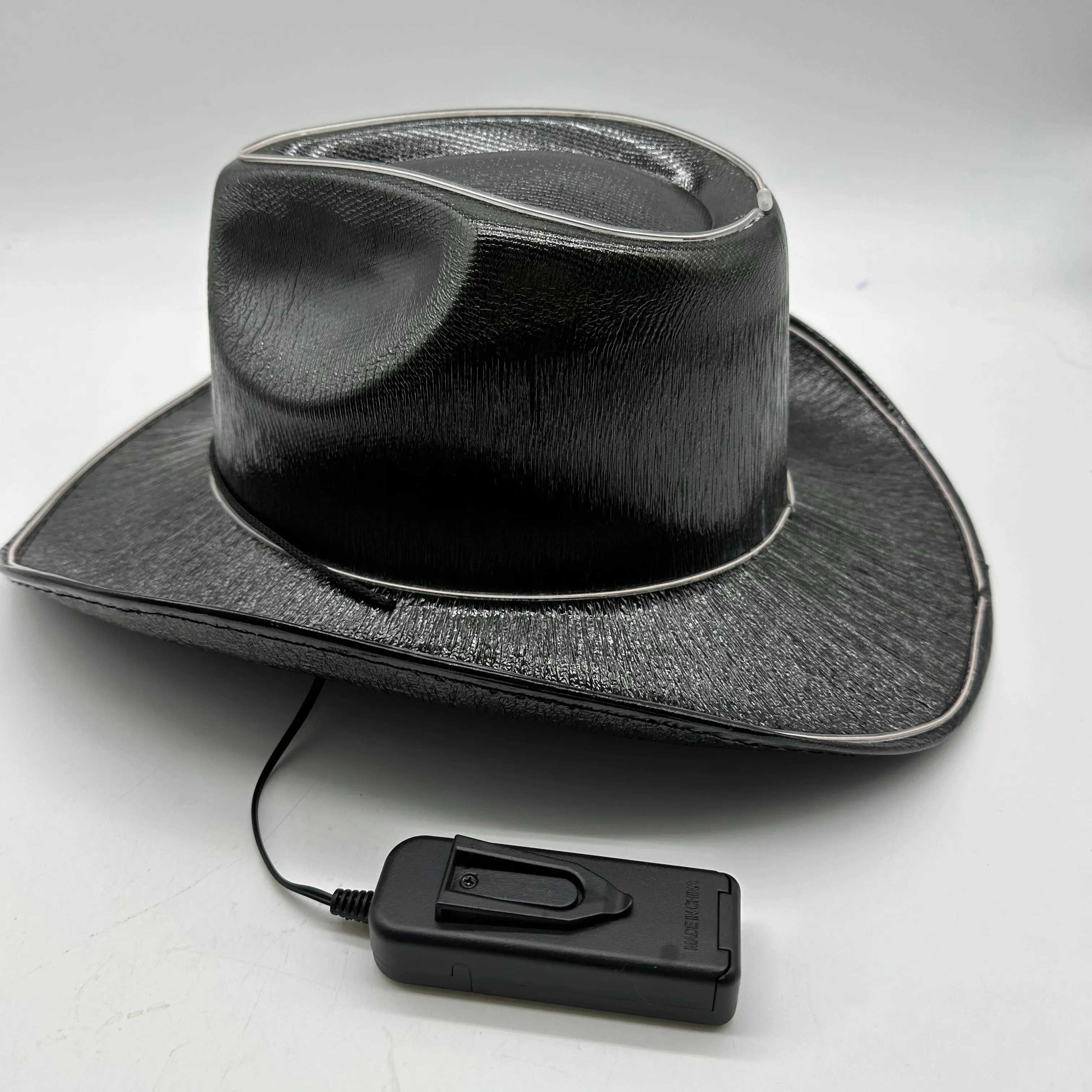 Black EL WIRE Light Up Iridescent Space Cowboy Hat - Pack of 4 Hats