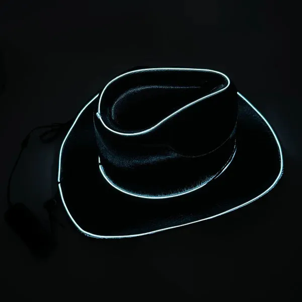 Black EL WIRE Light Up Iridescent Space Cowboy Hat - Pack of 4 Hats