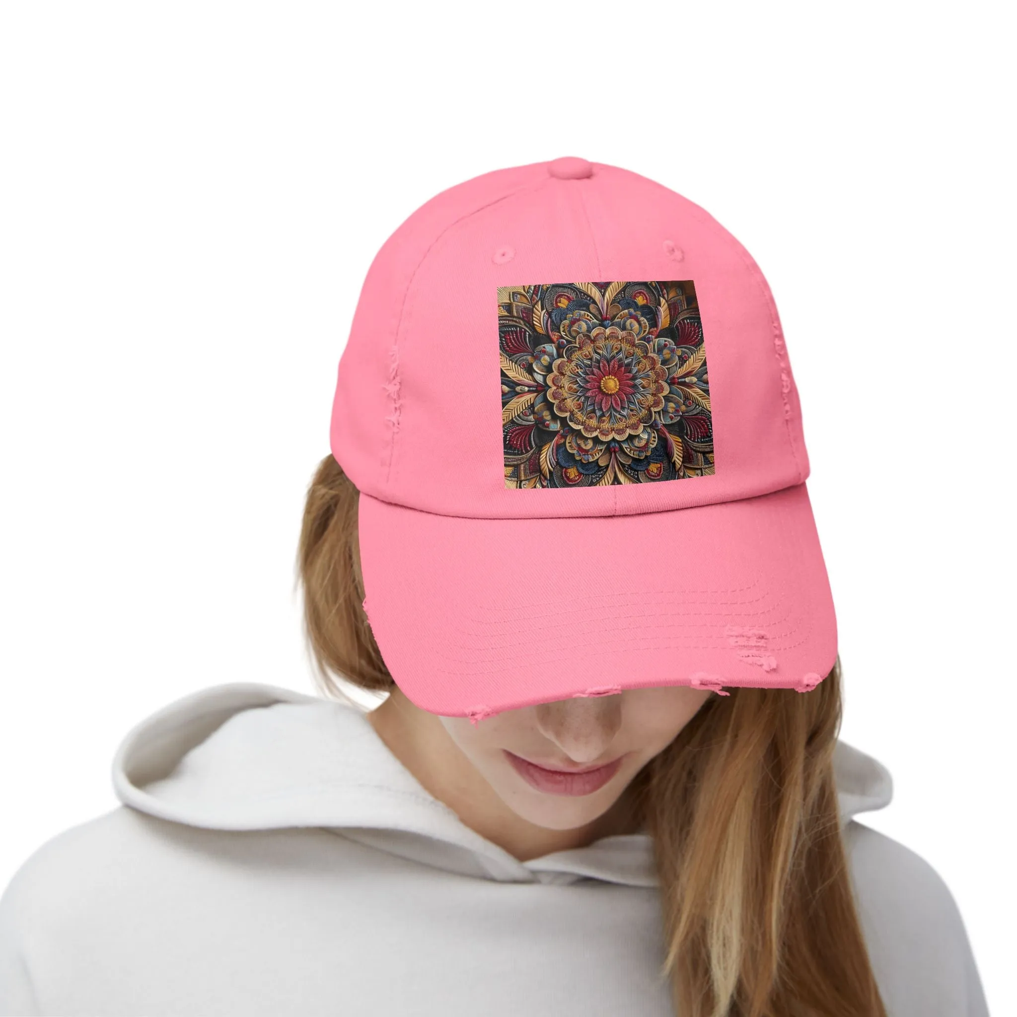 Bohemian floral minimalist Unisex Distressed Cap