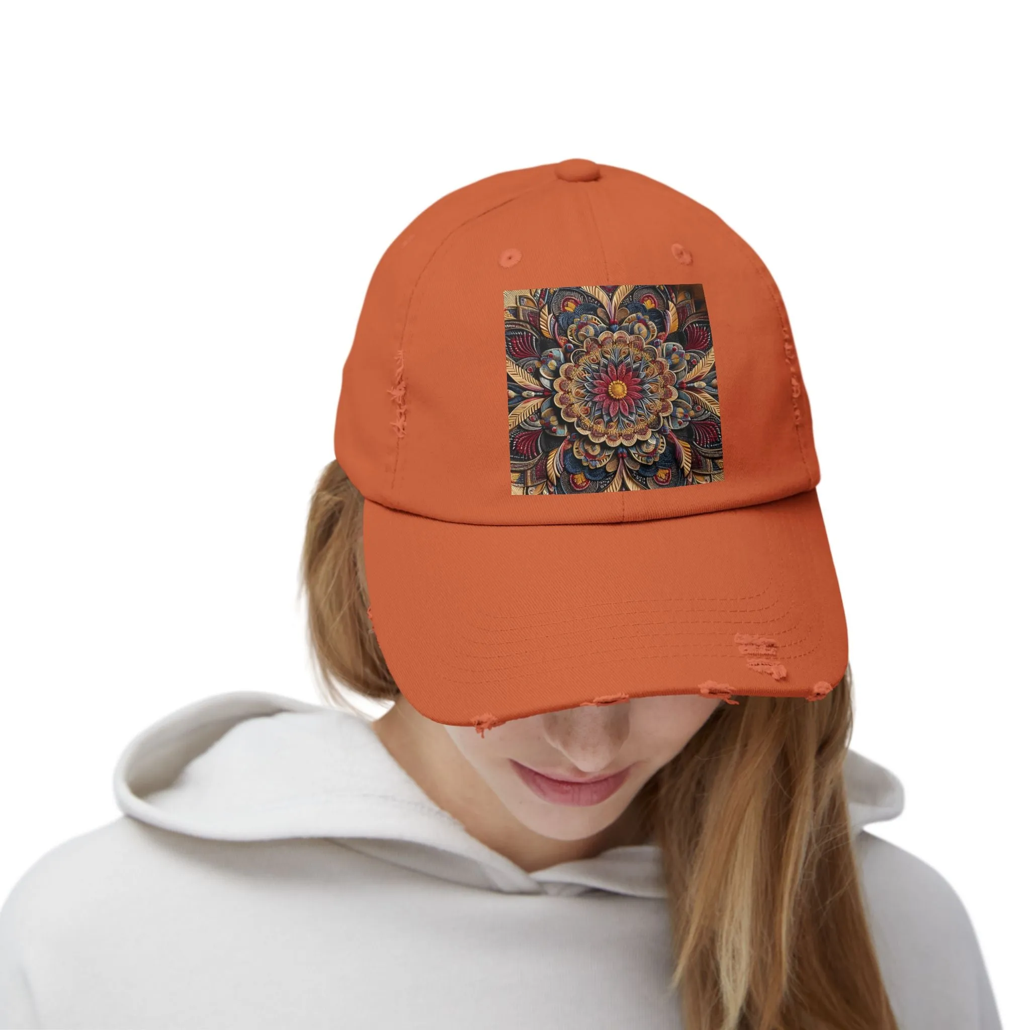 Bohemian floral minimalist Unisex Distressed Cap