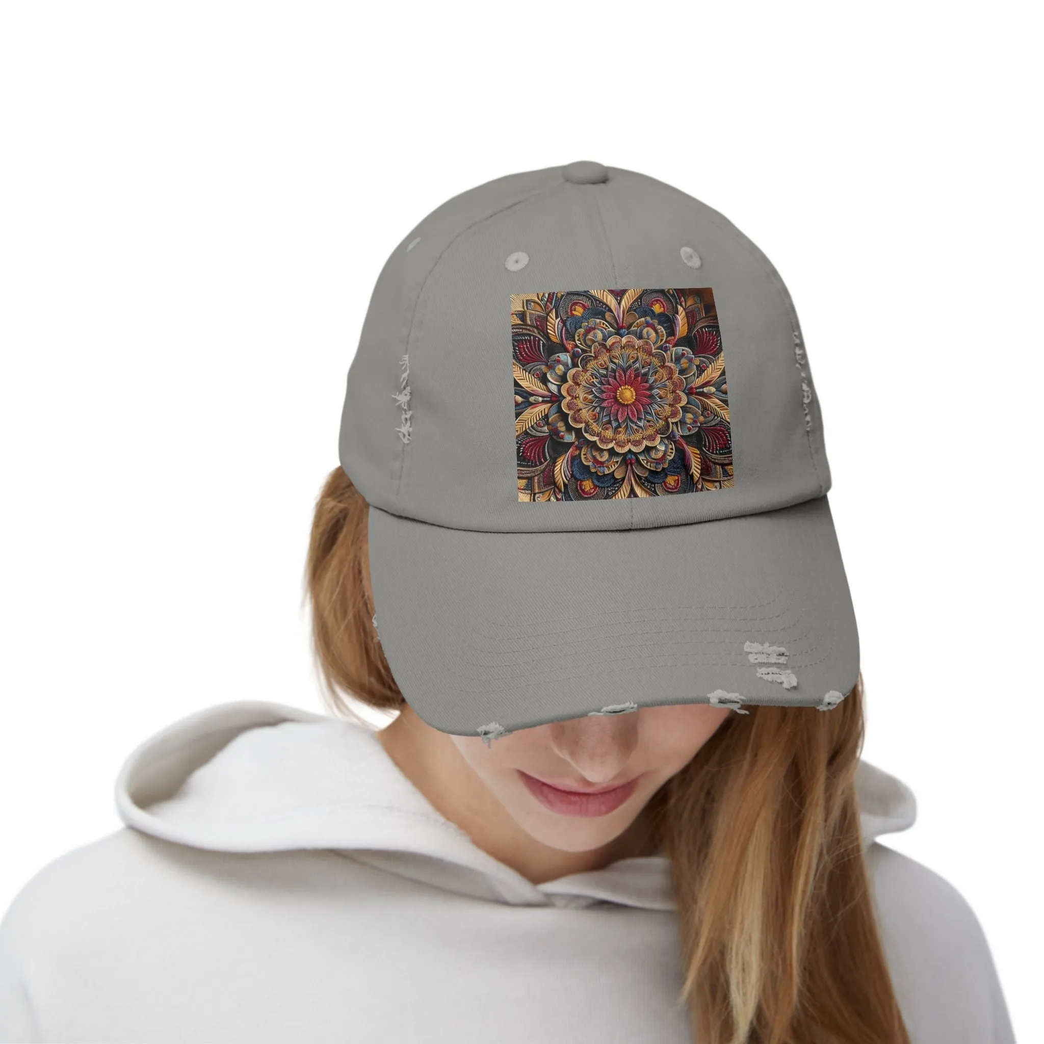 Bohemian floral minimalist Unisex Distressed Cap