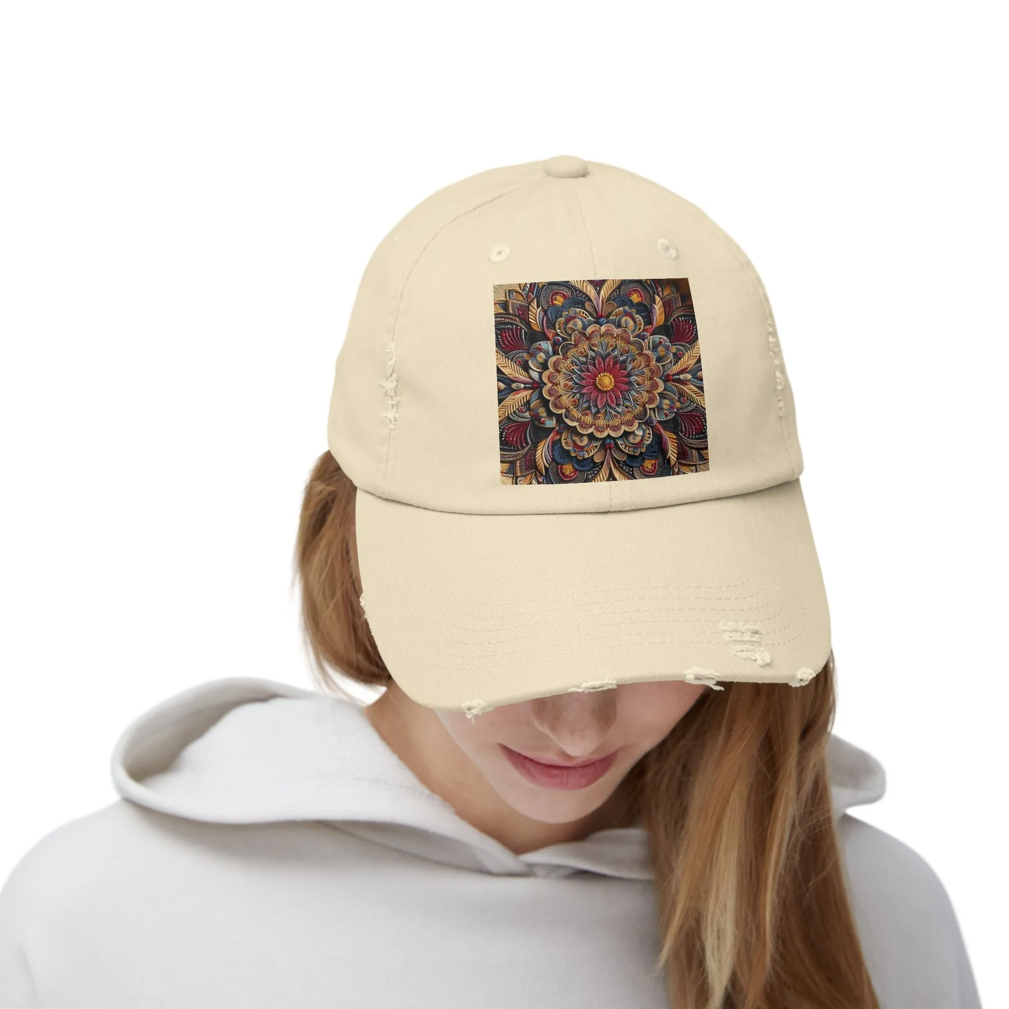 Bohemian floral minimalist Unisex Distressed Cap