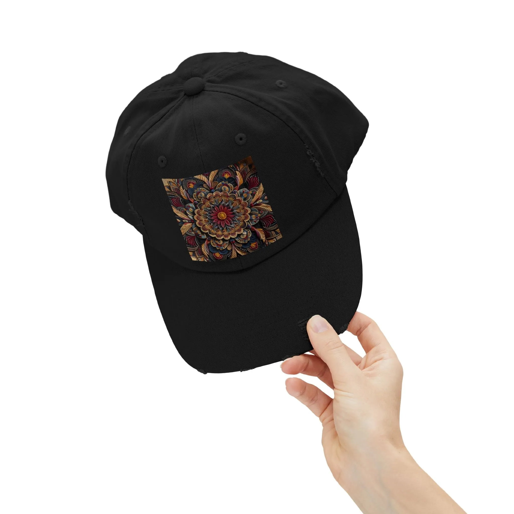 Bohemian floral minimalist Unisex Distressed Cap