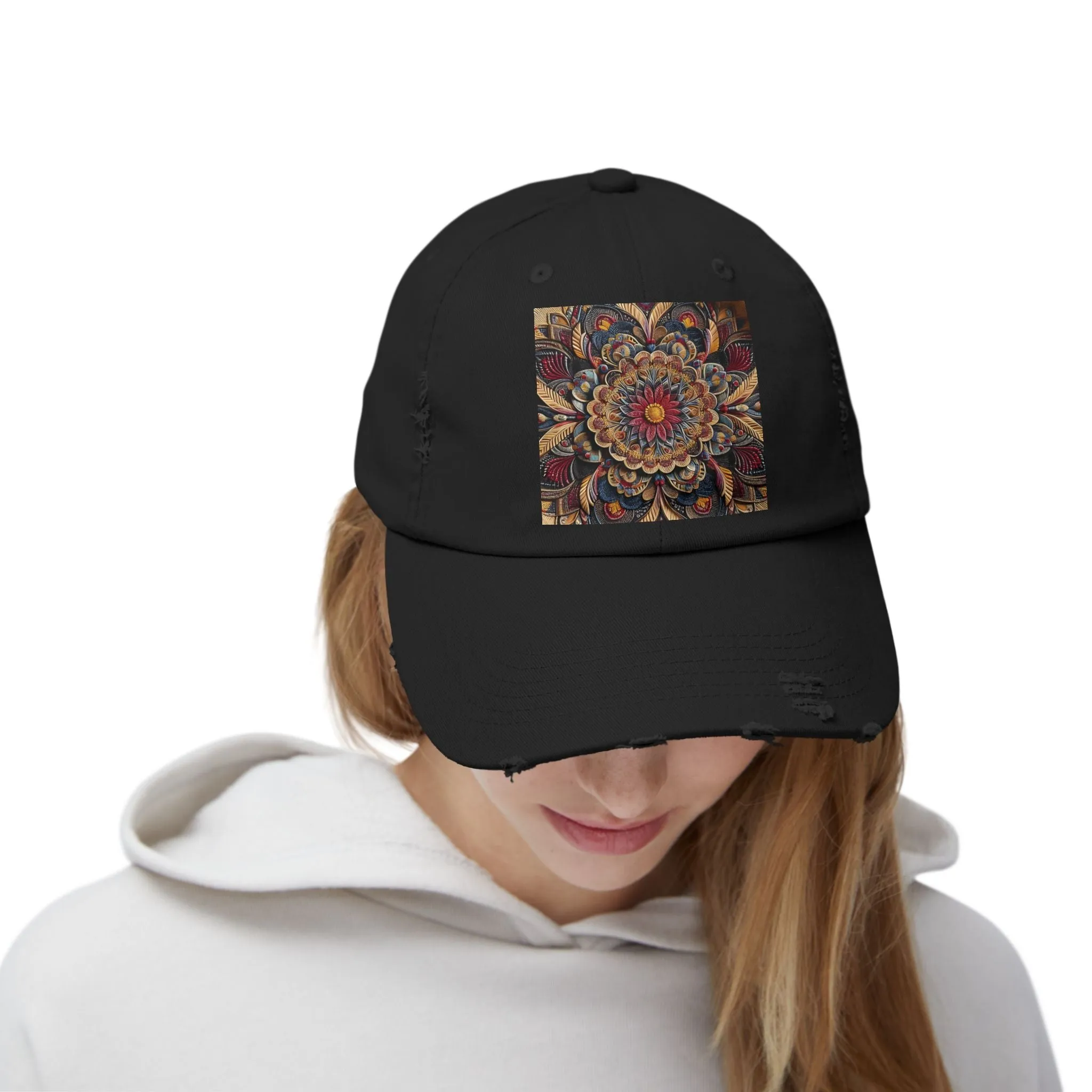 Bohemian floral minimalist Unisex Distressed Cap