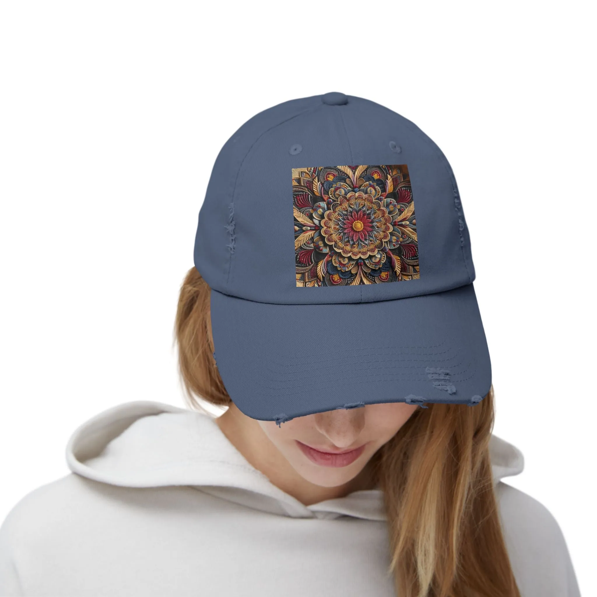 Bohemian floral minimalist Unisex Distressed Cap