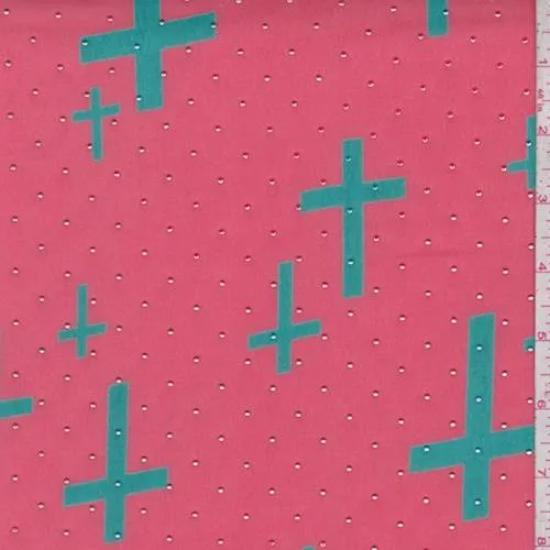 Bright Coral/Teal Cross Chiffon Fabric