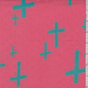 Bright Coral/Teal Cross Chiffon Fabric