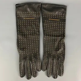 BURBERRY PRORSUM Black Gold Studded Kidskin Leather Silk Lined Gloves