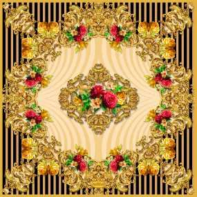 Carlos Ferdinand Black/gold stripes with red roses  CF167-1 90cm