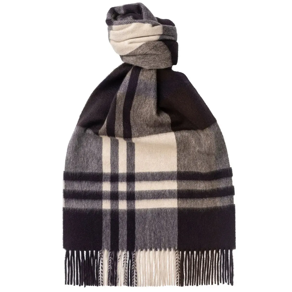 Coffee & Cream Checked Ripple Cashmere Scarf