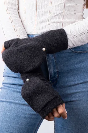 Dark Gray- Cashmere Fingerless Flap Gloves