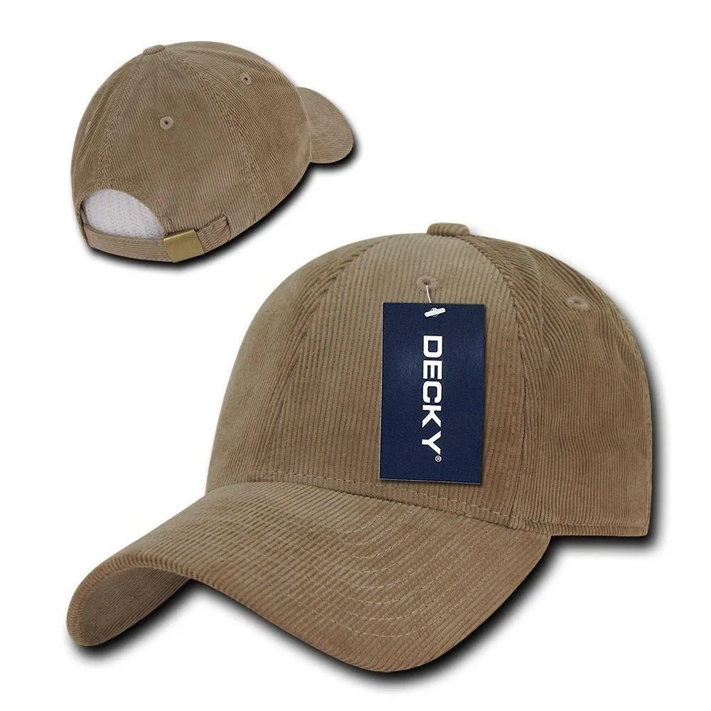 Decky Corduroy Low Crown Pre Curved Bill 6 Panel Dad Caps Hats