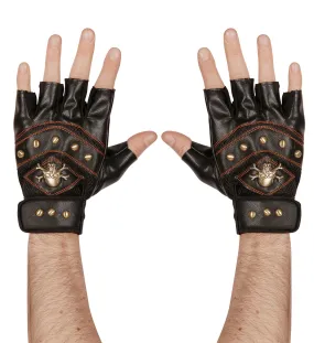 Deluxe Studded Fingerless Skull and Crossbones Gloves