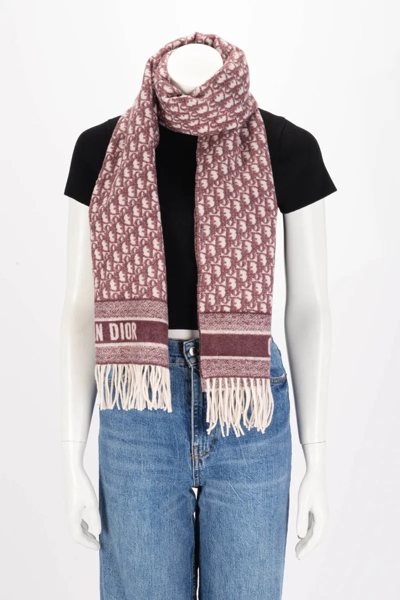 Dior Burgundy Cashmere Oblique Fringed Scarf