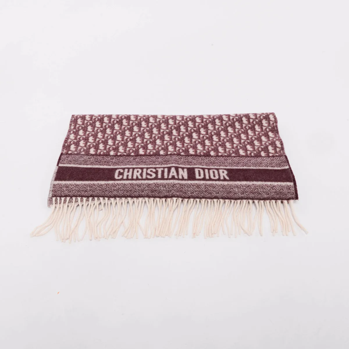 Dior Burgundy Cashmere Oblique Fringed Scarf