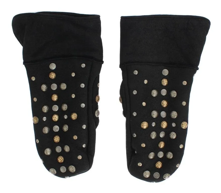 Dolce & Gabbana Gray Wool Shearling Studded Gloves