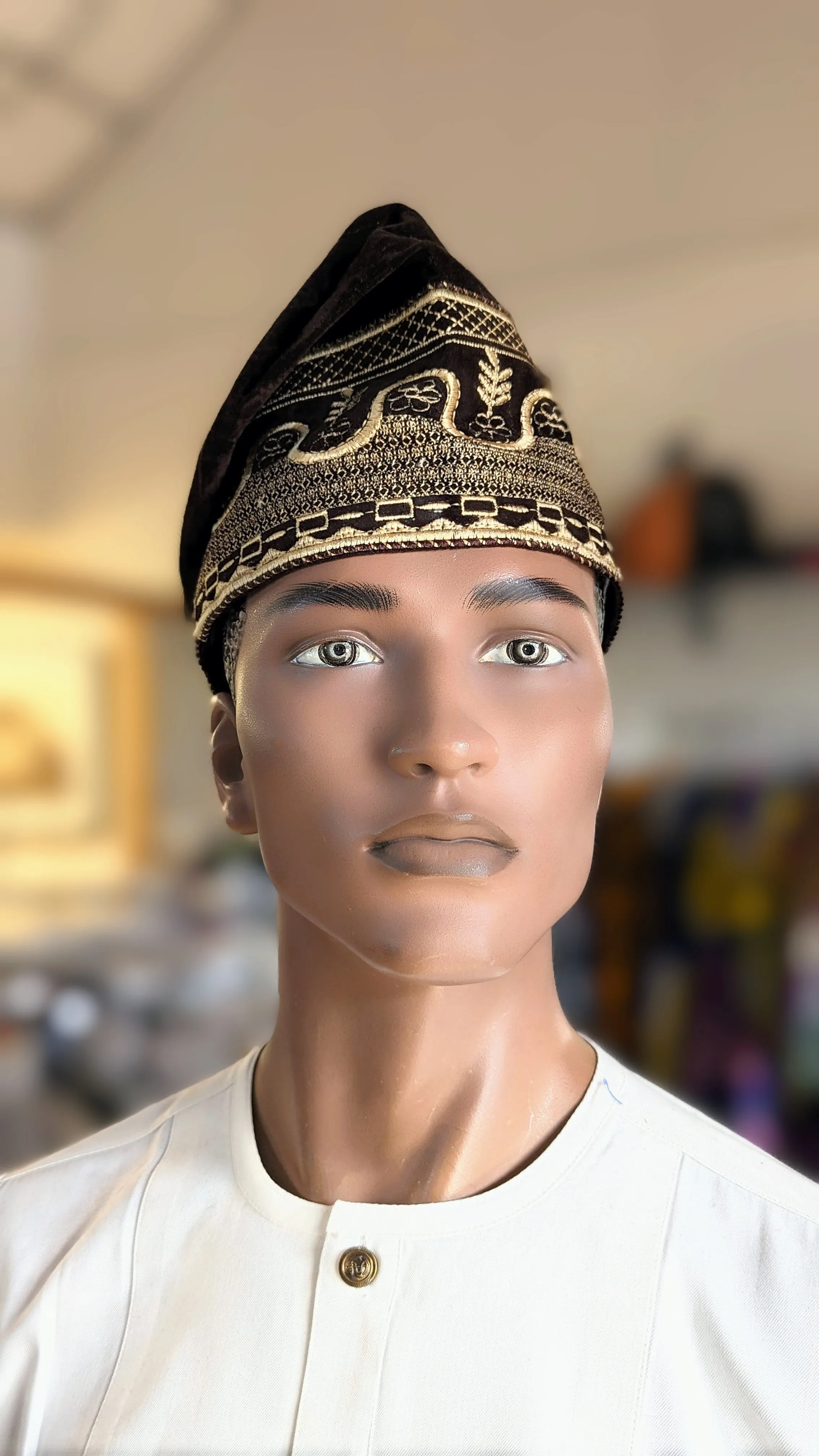 Dupsie's Omolúàbí Coffee Brown Velvet Nigerian Fila Kufi Cap hat DPHCBBE3