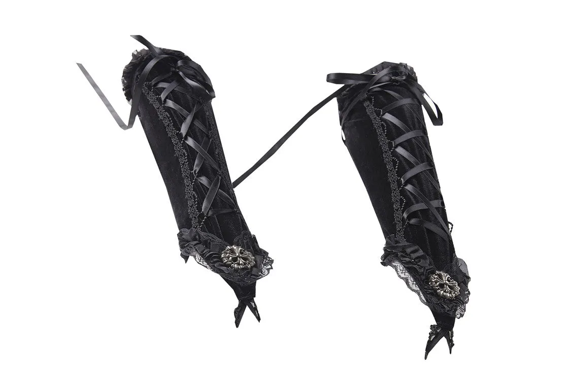 Gothic velvet lace up gloves AGL003