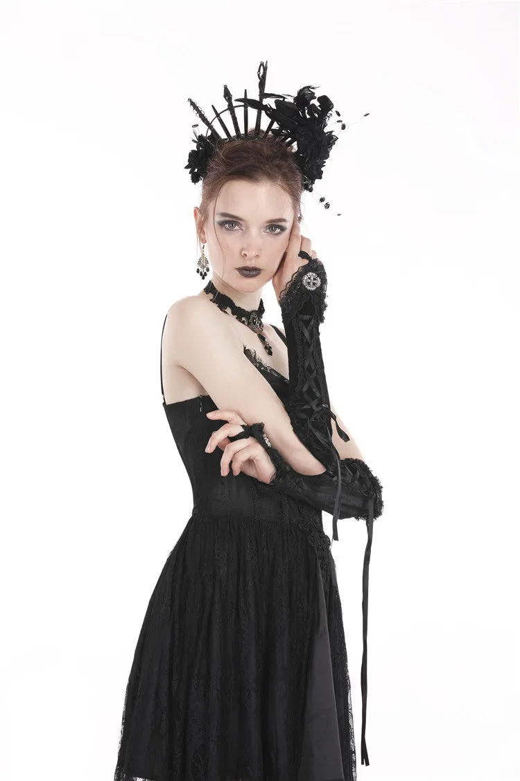 Gothic velvet lace up gloves AGL003