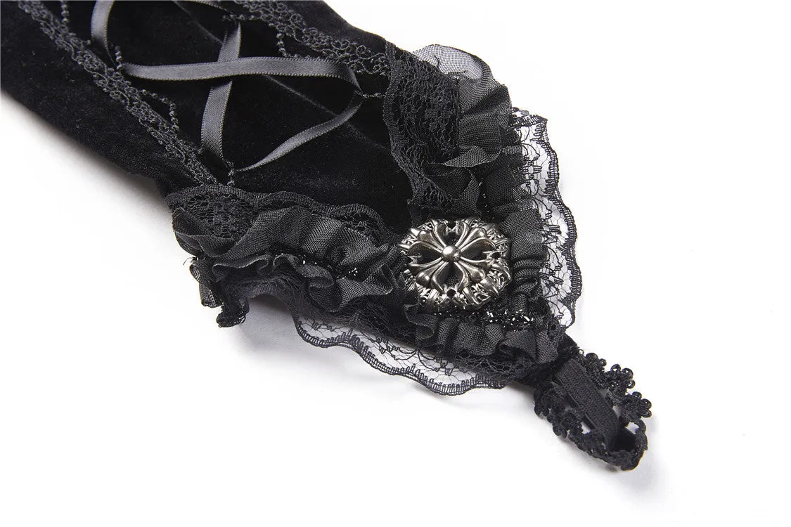 Gothic velvet lace up gloves AGL003