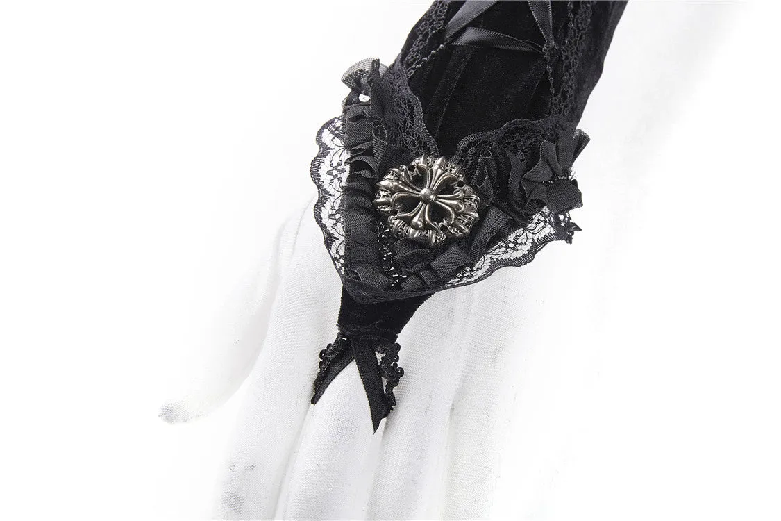 Gothic velvet lace up gloves AGL003