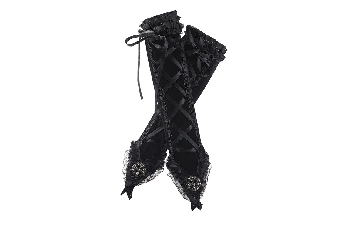 Gothic velvet lace up gloves AGL003