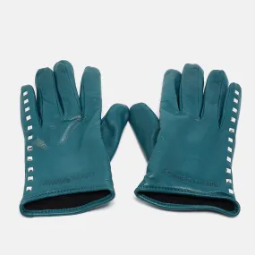 Green Leather Studded Gloves M