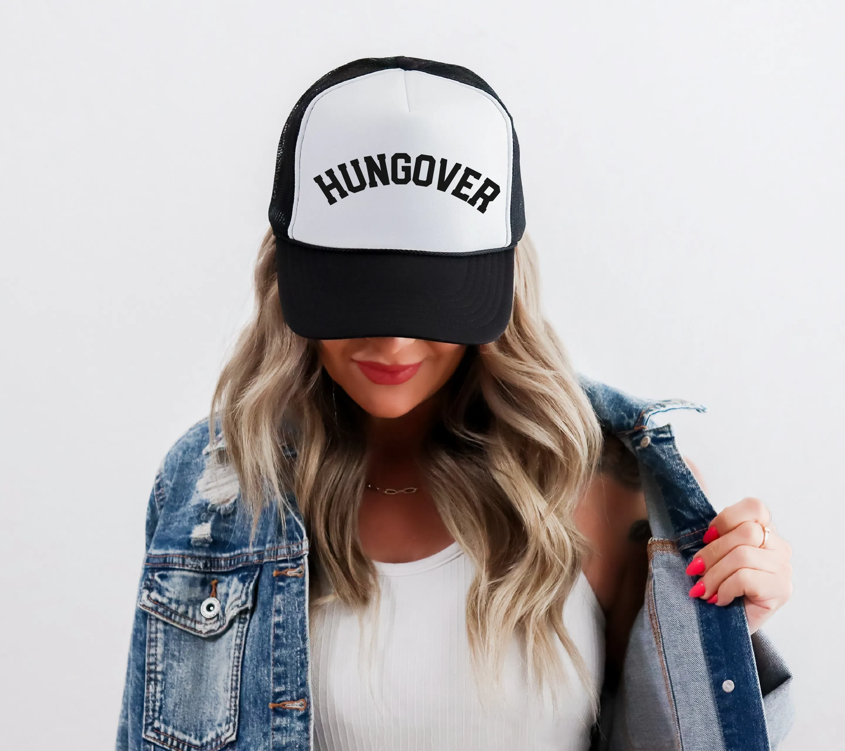 Hungover Trucker Hat - Black/White