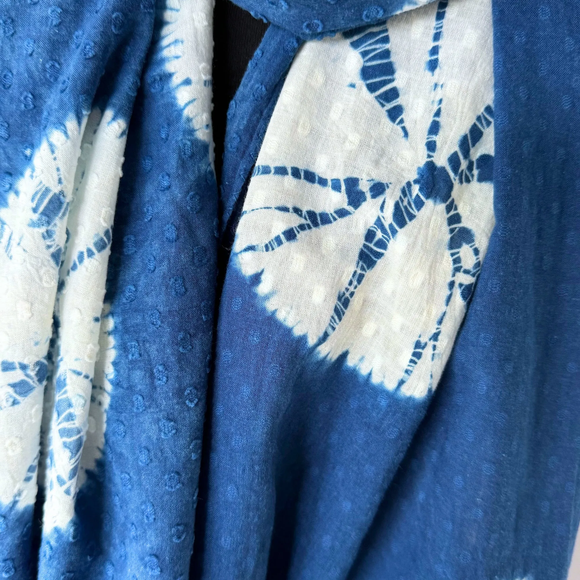 Indigo Dyed Cotton Shibori Scarf with Fringe