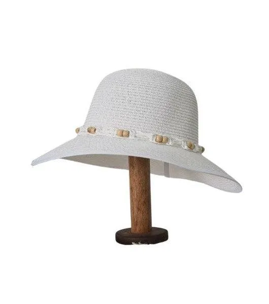 L2203-CLOUD Wide Brim Ladies Hat with Cord Boho Trim