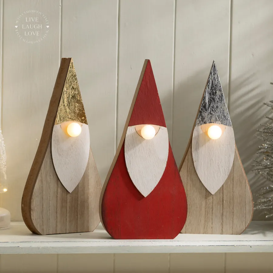 LED Wooden Santa Shelf Sitter with Light-Up Nose - Christmas Decor