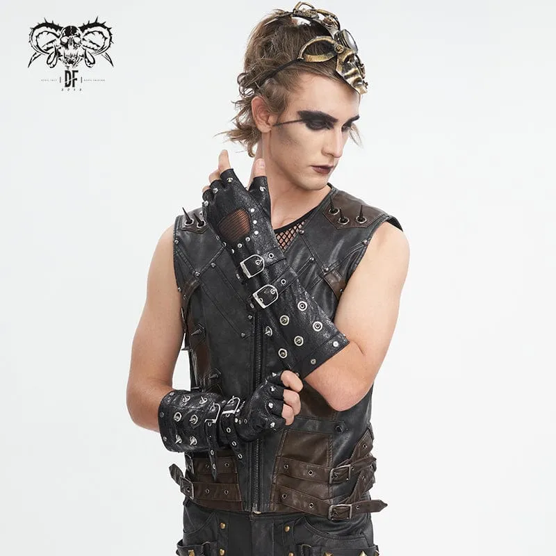 Men's Gothic Studded Mesh Splice Half-finger Gloves