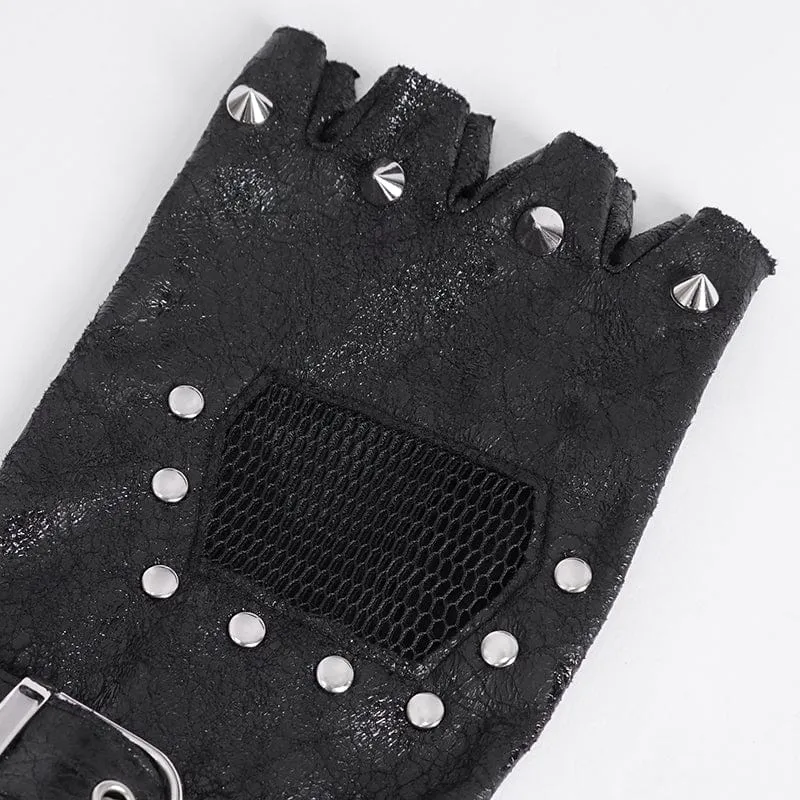 Men's Gothic Studded Mesh Splice Half-finger Gloves