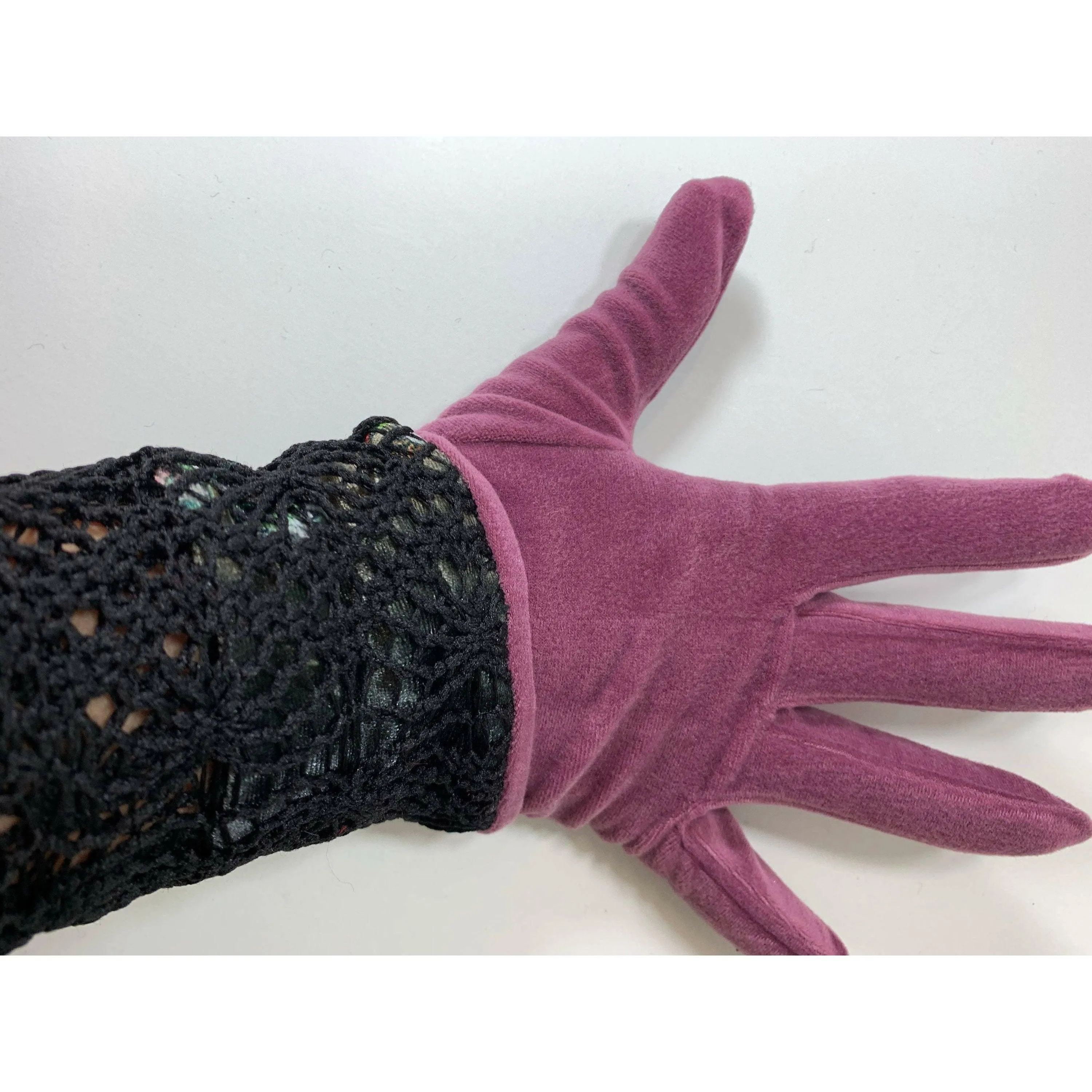 Pink and black with lace and velvet NO WOOL winter gloves. Free Shipping