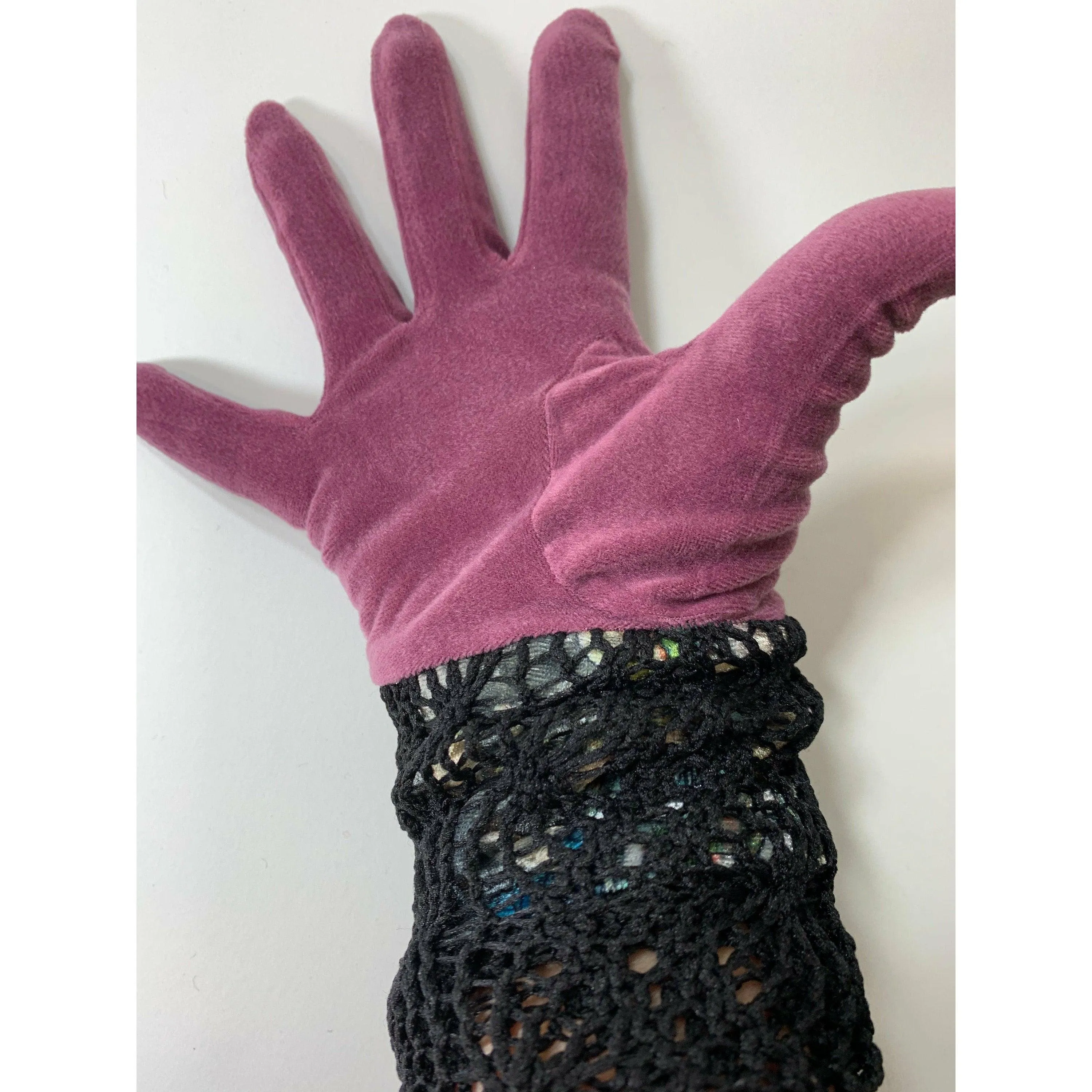 Pink and black with lace and velvet NO WOOL winter gloves. Free Shipping